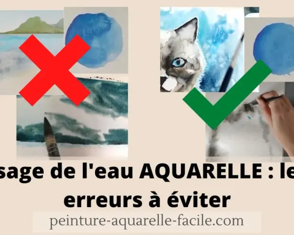 Exemples de peinture à l'acrylique et à l'eau : une croix rouge sur des paysages et une coche verte sur un chat.