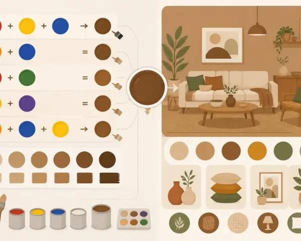 Comment faire du marron en peinture acrylique : mélanges de couleurs pour obtenir différentes nuances de marron, palette de couleurs et décoration intérieure.