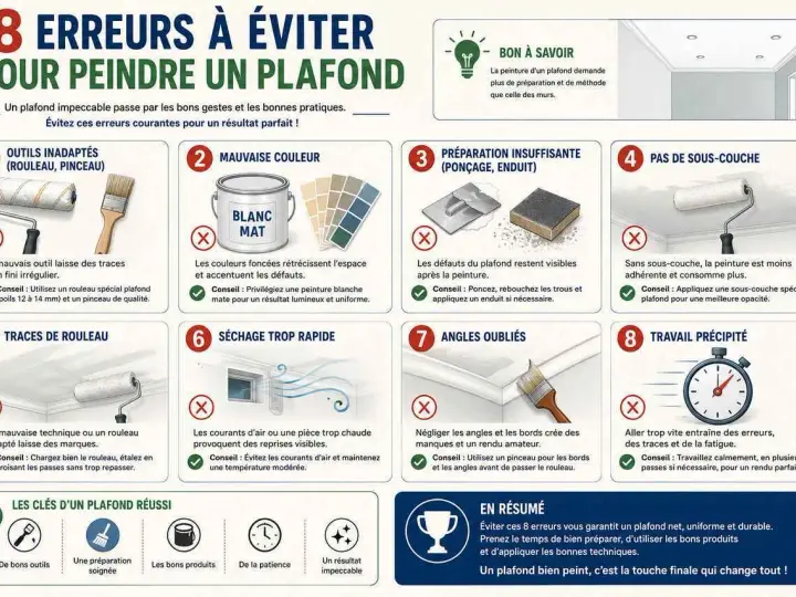 Le séchage trop rapide d'une peinture de plafond peut causer des reprises visibles. Évitez les courants d'air et maintenez une température modérée pour un résultat impeccable.
