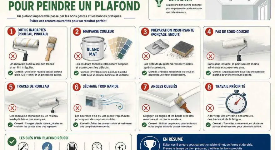Le séchage trop rapide d'une peinture de plafond peut causer des reprises visibles. Évitez les courants d'air et maintenez une température modérée pour un résultat impeccable.